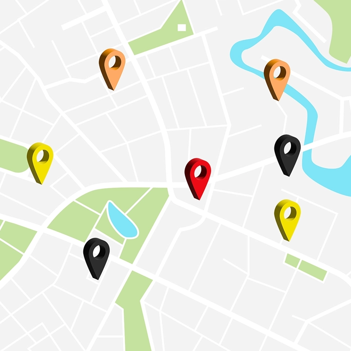 FET Tourenoptimierung – Effiziente Routenplanung und CO₂-Reduzierung Grafik mit Standortmarkierungen auf einer Karte – FET optimiert Transporttouren für maximale Effizienz, geringeren Kraftstoffverbrauch und reduzierte CO₂-Emissionen.